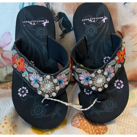 NWOT MONTANA WEST GIRLS SIZE S/M 12-13 RHINESTONE FLIP FLOPS - Picture 1 of 11